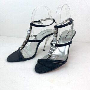 Micheal Antonio Black Rhinestone Womans Sandals Silver Heels Sz 8 Evening Dance